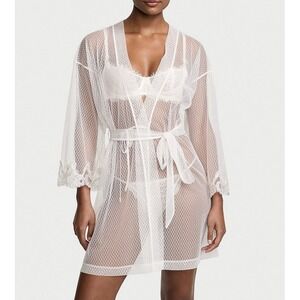 Victorias‎ Secret Sheer Boho Floral Embroidery Short Robe Sz M/L Womens Lingerie